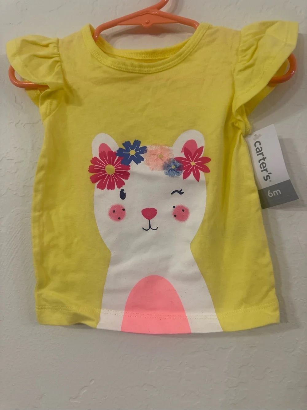Carter's Yellow Tee with Floral Bear Graphic